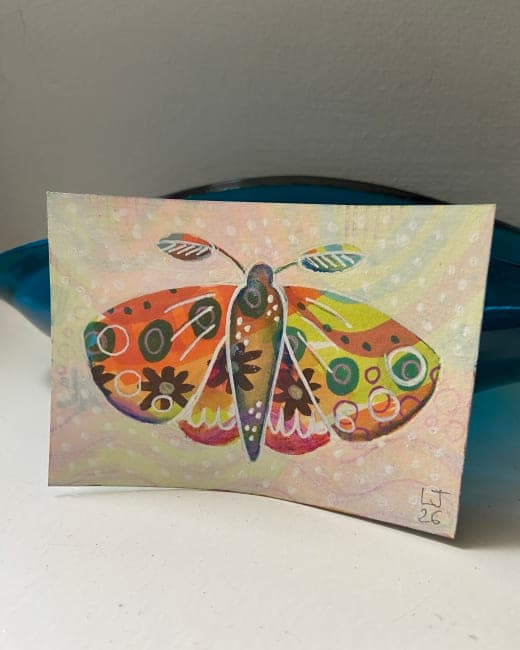 ACEO original painting acrylic folk art moth butterfly insect