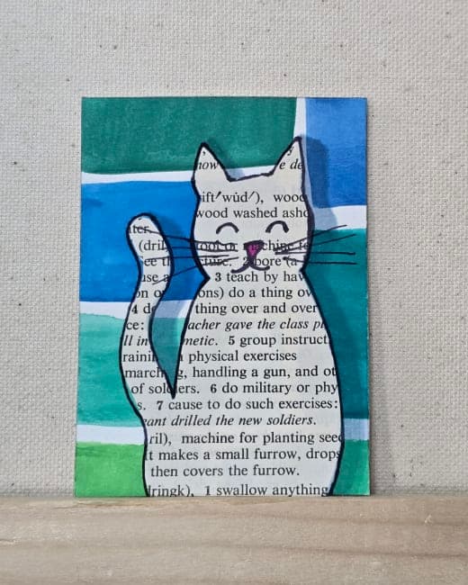 Collage Cat in Blue and Green